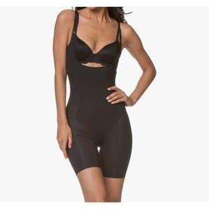 NWT Spanx M Thinstincts OnCore Open-Bust Shaper Bodysuit 10021R Black Mid Thigh